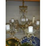 A late 20th century brass and glass chandelier, COLLECT ONLY.