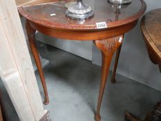A mahogany D shaped hall table with glass top, COLLECT ONLY