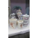 A mixed lot including storage jars, jugs, cheese dish etc., COLLECT ONLY.