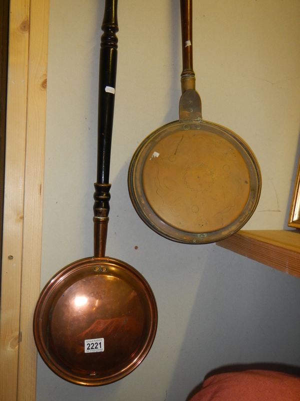 Two Victorian copper warming pans, COLLECT ONLY.