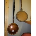 Two Victorian copper warming pans, COLLECT ONLY.