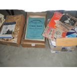 Three boxes of sheet music, woodworker and other magazines.