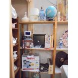 Four shelves of electrical items including lamps, cassette recorder, deep fat fryer etc., COLLECT