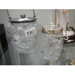 Two cut glass biscuit barrels.