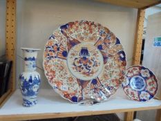 A large Chinese charger a/f. a Chinese plate a/f and a Chinese vase a/f.