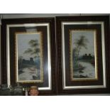 A pair of framed and glazed castle scenes by L Lacey, COLLECT ONLY.