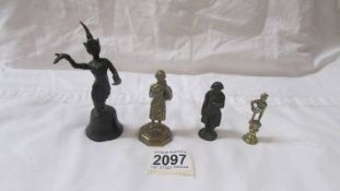 Four metal and brass figurines including one of Napoleon.
