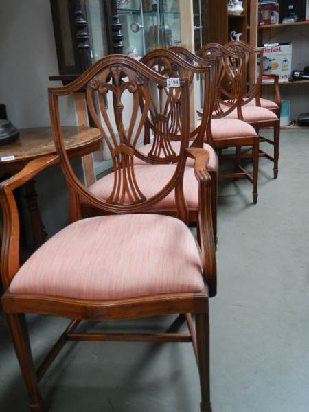 A set of six good quality mahogany shield back chairs, COLLECT ONLY.