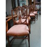 A set of six good quality mahogany shield back chairs, COLLECT ONLY.