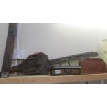 A set of wooden bellows, a yoke, letter rack etc., COLLECT ONLY.