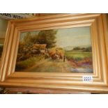 A Victorian oil on canvas farmyard scene.