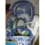 A mixed lot of blue and white ceramics.