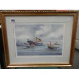 A framed and glazed print of Titanic leaving Southampton signed K N Burton, COLLECT ONLY.