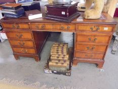 A large leather top partners desk, COLLECT ONLY.