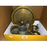 A quantity of brass/silver plate including a nice brass bell