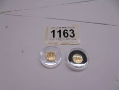 Two USA 1849 1 dollar copy coins in gold.