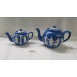 Two Dodson Bros blue jasper teapots.