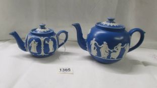 Two Dodson Bros blue jasper teapots.