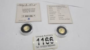 Two 0.5g gold coins - Sinking of the Titanic and Concorde.