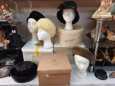 5 vintage hats including 3 Dickens & Jones & 1 Liberty hat boxes