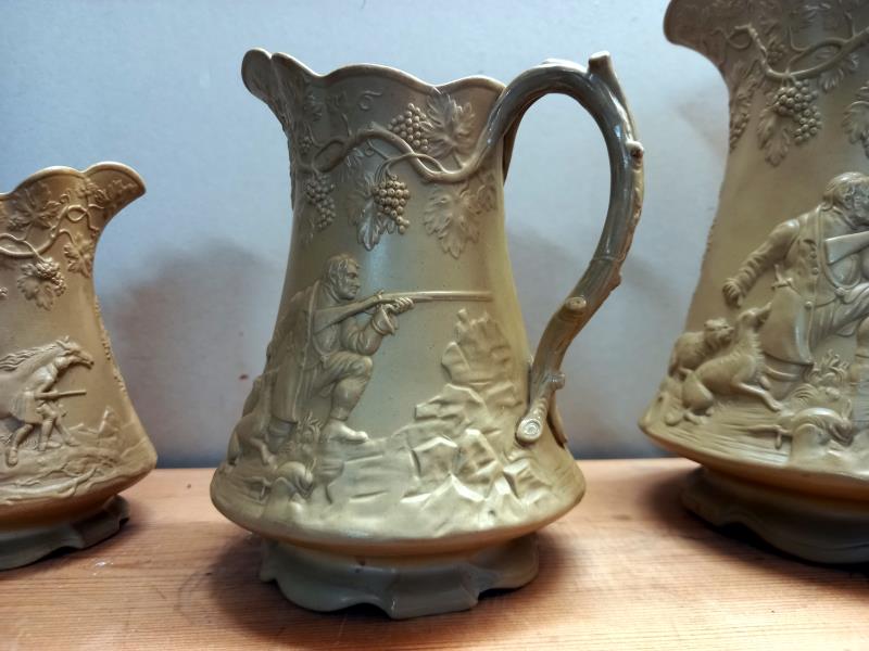 A set of 3 early Victorian jugs by Edward Whalley, Corbridge, with a Victorian lozenge mark 1 A/F - Image 3 of 5