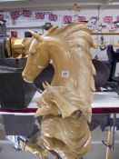 A carved wood horse head sculpture. COLLECT ONLY.