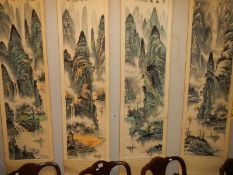 A good set of gour hand painted wall scrolls.