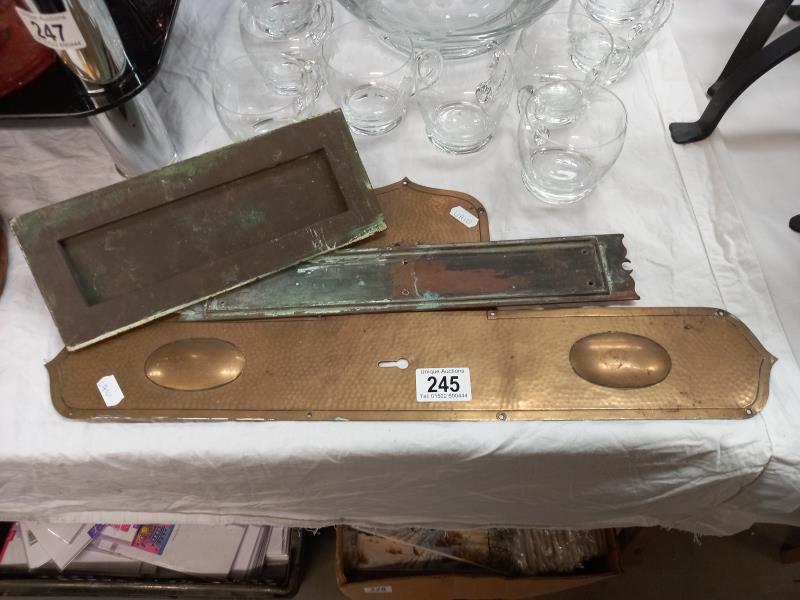 A quantity of brass items including letter box etc.