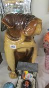 A large carved wood bull dog figure. COLLECT ONLY.