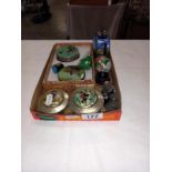 A quantity of trinket boxes, teapot, hand mirror etc