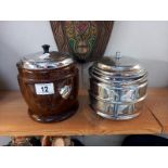 An oak & chrome biscuit barrels