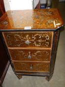 An unusual design three drawer glazed painted cabinet a/f. COLLECT ONLY.