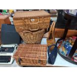 A vintage wicker picnic hamper & contents, bags & basket etc. COLLECT ONLY