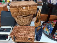 A vintage wicker picnic hamper & contents, bags & basket etc. COLLECT ONLY