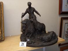Heredities bronzed resin group of Shepherd with sheep & dog