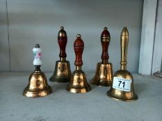 5 brass hand bells