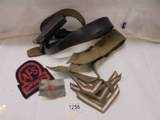 An AFS Gainsborough Auxillery fine service cloth badge, 4 Lance Corporal stripes, a neck tie