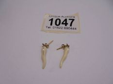 A pair of bone earrings.