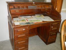 An old oak double pedestal roll top desk, COLLECT ONLY.