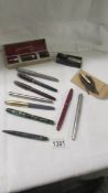 Eight vintage fountain pens, pen knibs etc.,