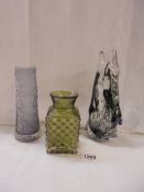 Three Whitefriars vases including chess board vase, knobbly vase etc.,