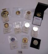 A mixed lot of commemorative coins including Glacier Express, 2 x Brexit, Boris Johnson, WW2 etc.,