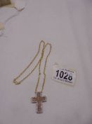 A large ornate 9ct gold diamond cross on 9ct gold chain, 3.6 grams