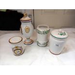 4 crackle glazed pottery vases, 3 with lids, 2 marked Herr Fayence