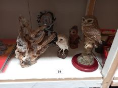 An owl clock and 4 owl figures