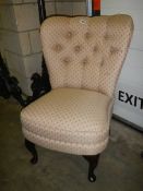 A deep buttoned bedroom chair on Queen Anne legs, COLLECT ONLY.