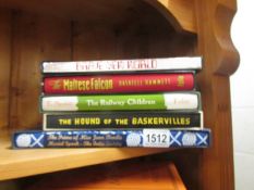 5 Folio Society fiction books including Brave New World, The Maltese Falcan etc.,