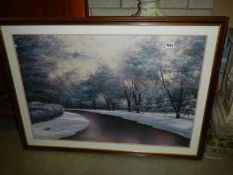 A framed and glazed winter scene print, COLLECT ONLY.