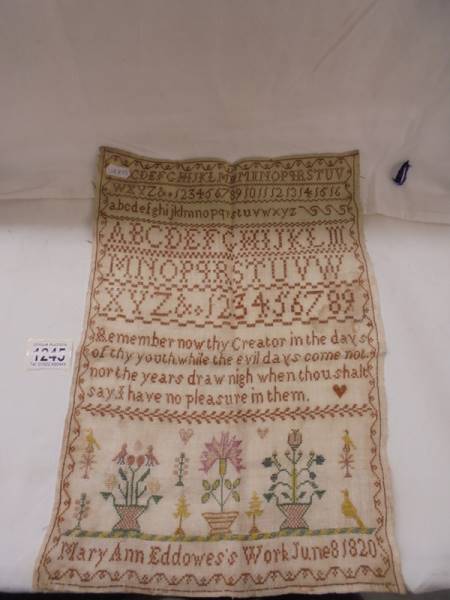 A 19th century sampler by Mary Anne Eddowes, June 8 1820.