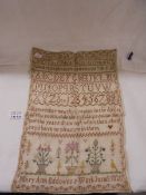 A 19th century sampler by Mary Anne Eddowes, June 8 1820.